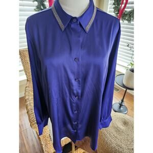 Chico’s No Iron Florentia Plum Long Sleeve Button Up Shirt Women's Sz 14 NWT